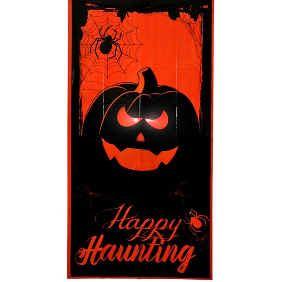 Light Up Pumpkin Halloween Door Cover Orange Black - Picture 2 of 3